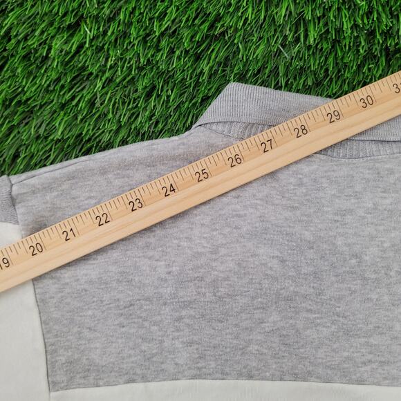 Vintage 90s MOD Collared Sweatshirt Womens M 18x23 Gray White Blue - Picture 4 of 12